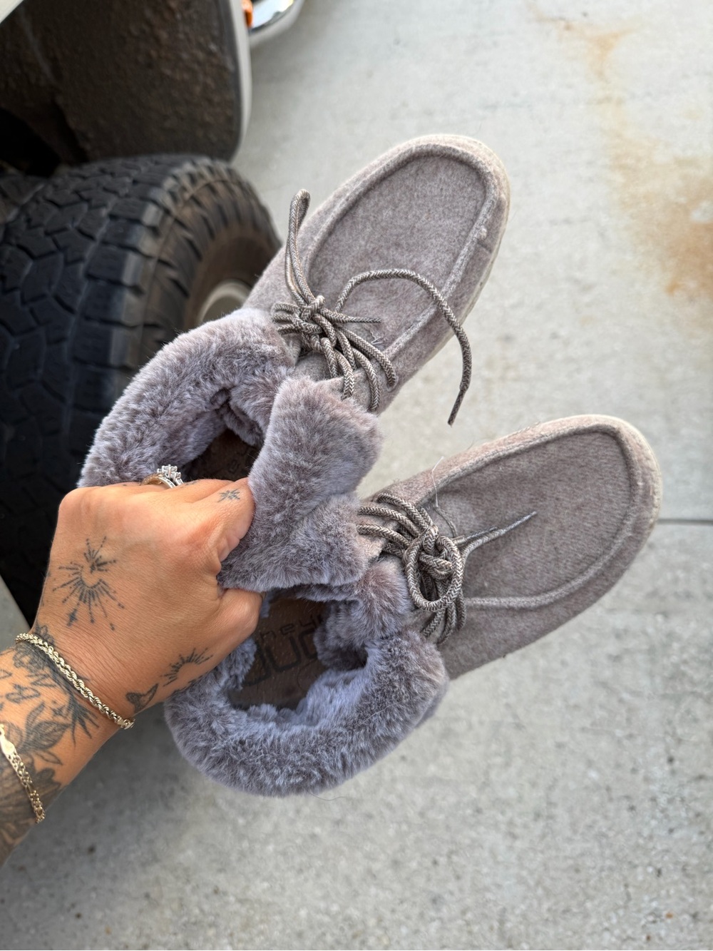 Hey dude Faux Fur Lined Moccasin Slippers - Gray